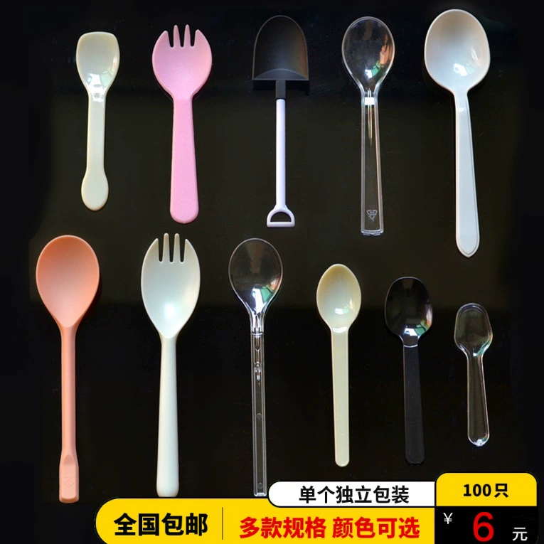 Transparent disposable plastic spoon for ice cream, mousse