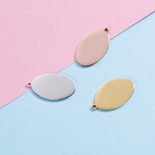 Hot selling mirror stainless steel outer hole geometric small hang tag diy oval laserable jewelry accessories