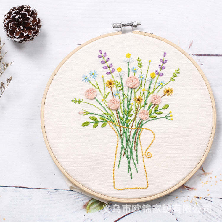 Paquete de material de bordado hecho a mano de bricolaje de estilo europeo auto-bordado girasol hierba planta flor serie image 9