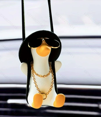Car Interior Decoration Cross-Border Trade Car Hanging Ornaments Car Swing Duck White Slim Hanging Decoration Aromatherapy Car Accessories (Car hanging) - white-slim-sunglasses-necklace-black-hat-style