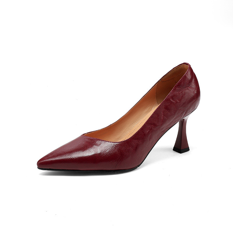 Giày cao gót mũi nhọn kiểu Pháp size 33-41, giày nữ xuân thu mới, giày cao gót đơn giản đi làm — Màu nâu