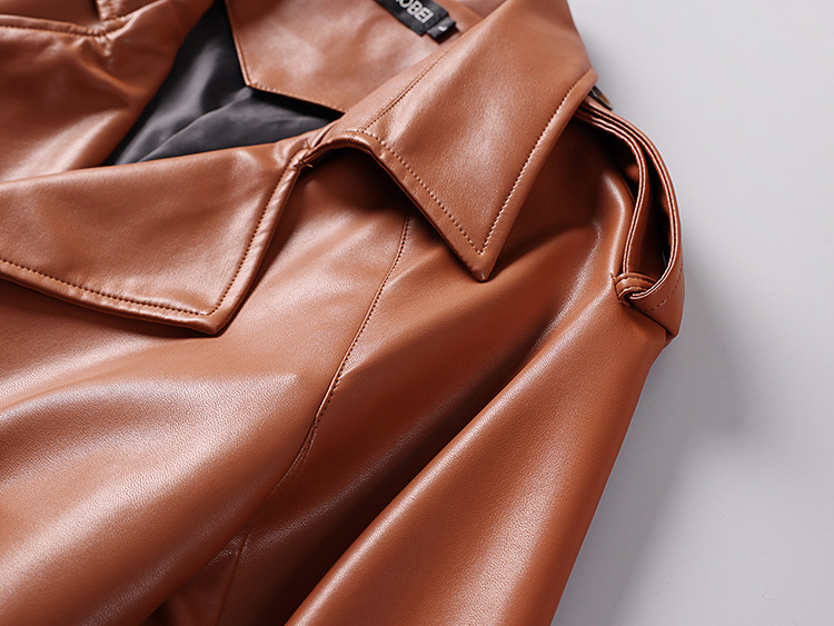 Men's Leather Jacket Over The Knee Trench Coat For Men Spring_voghion.com
