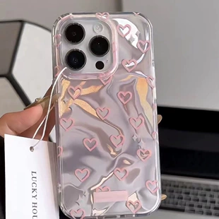 Чехол для телефона (Apple) iPhone 15 Pro Max совместимый, двойной водяной рябь сердечки, прозрачный