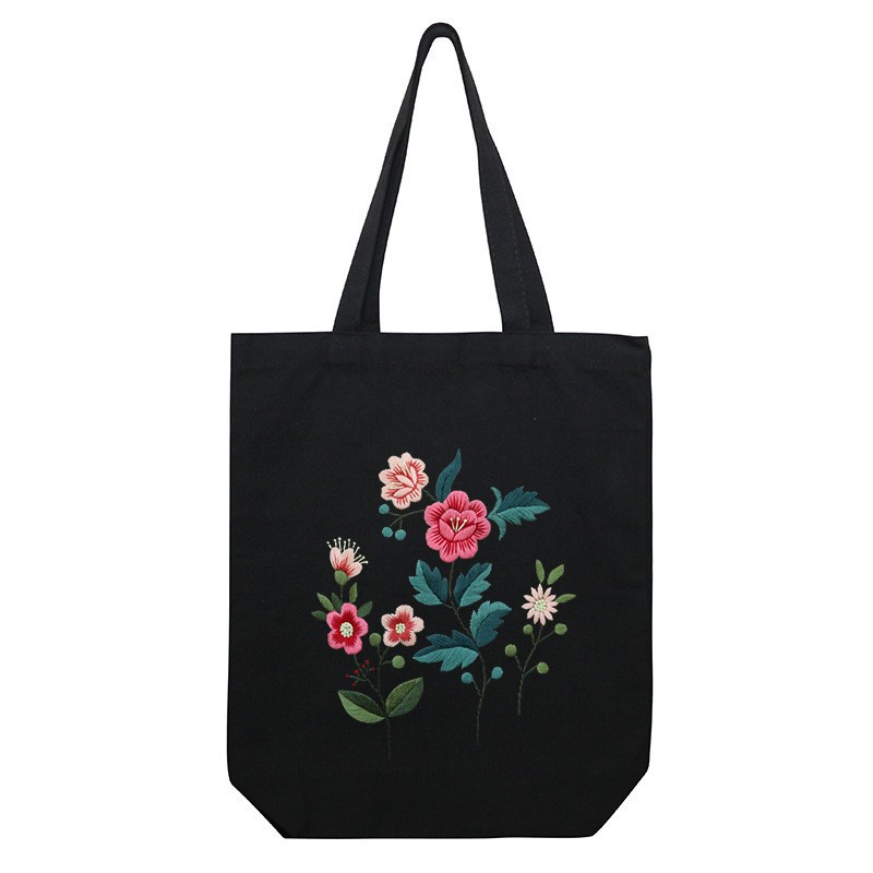 Hecho a mano DIY cinta bordada bolsa de lona Lu bordado solo hombro bolso tridimensional bordado flor lienzo mujer bolsa grande