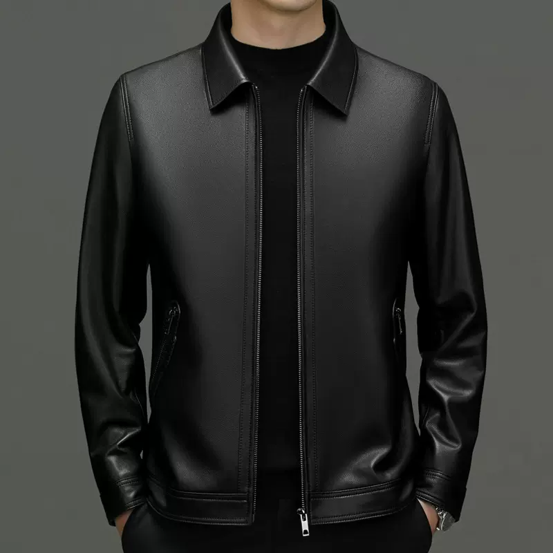 海宁皮衣真皮皮衣男2025春季新款绵羊皮翻领修身中年真皮皮衣商务
