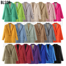 25色跨境欧美风女装2024春秋浅灰色西装外套女A8PS27372修身拼接