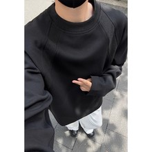 黑色太空棉拼接长袖T恤男秋季美式重磅运动打底衫高级感宽松上衣