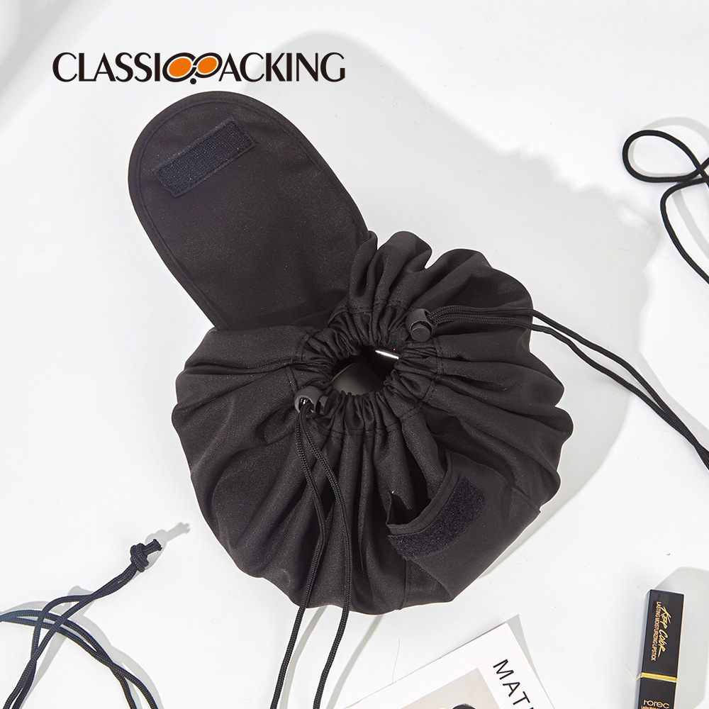 Bolsa de cosméticos perezosa simple japonesa Bolsa de lavado portátil de viaje Bolsa de almacenamiento con cordón de gran capacidad de color sólido de alta calidad