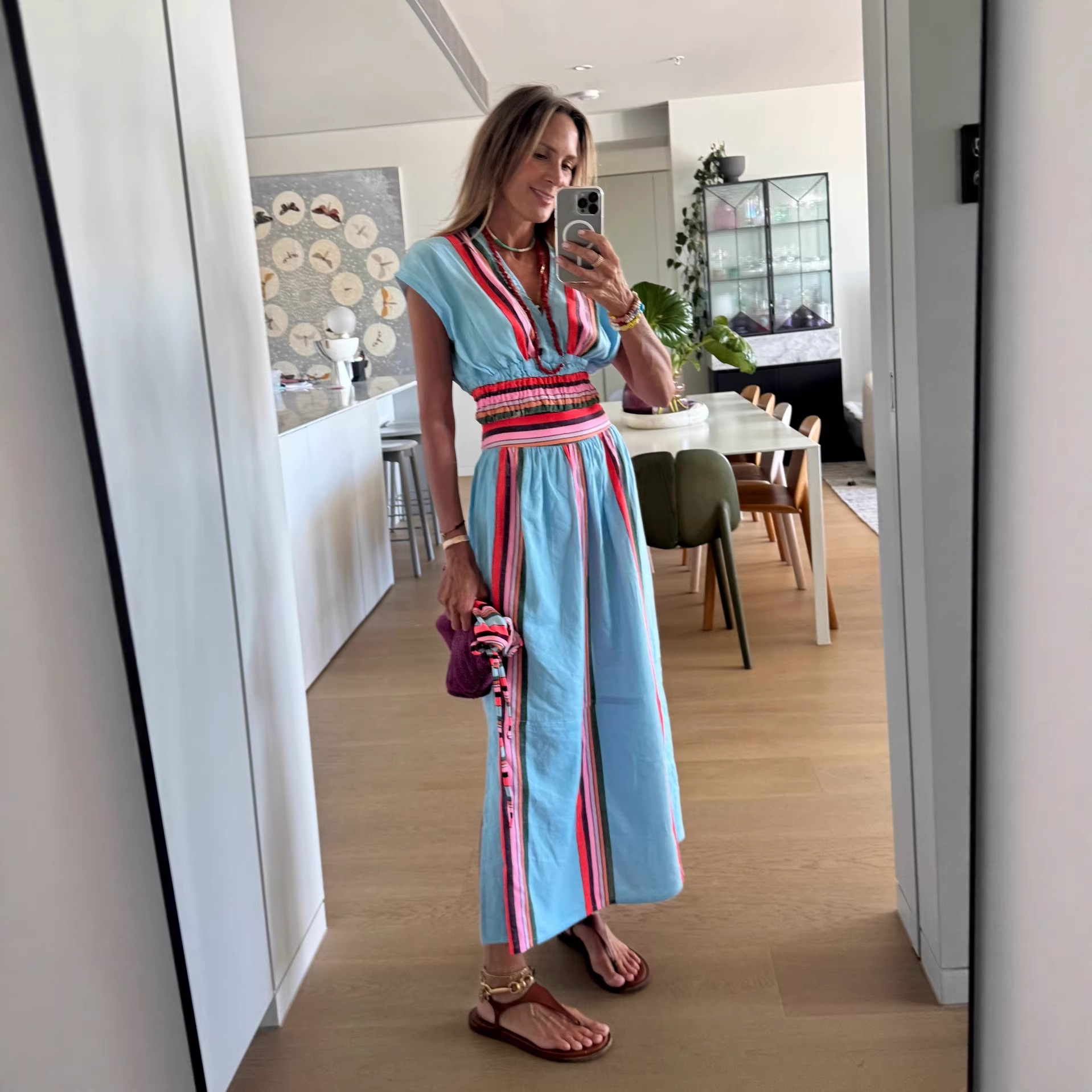 2026 Cross-border European And American Summer Striped Print Casual Fashion V-neck Waist-cinching Skirt Ins-style Set_ecoleips.com