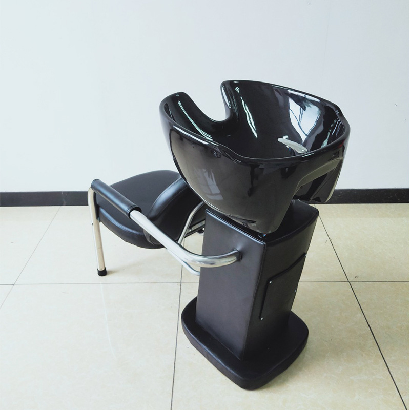 Lide Factory Barbería Salón de belleza Cama de champú sentada de moda Juego completo de cabeza de espuma Table Spa Cama de champú Todo negro