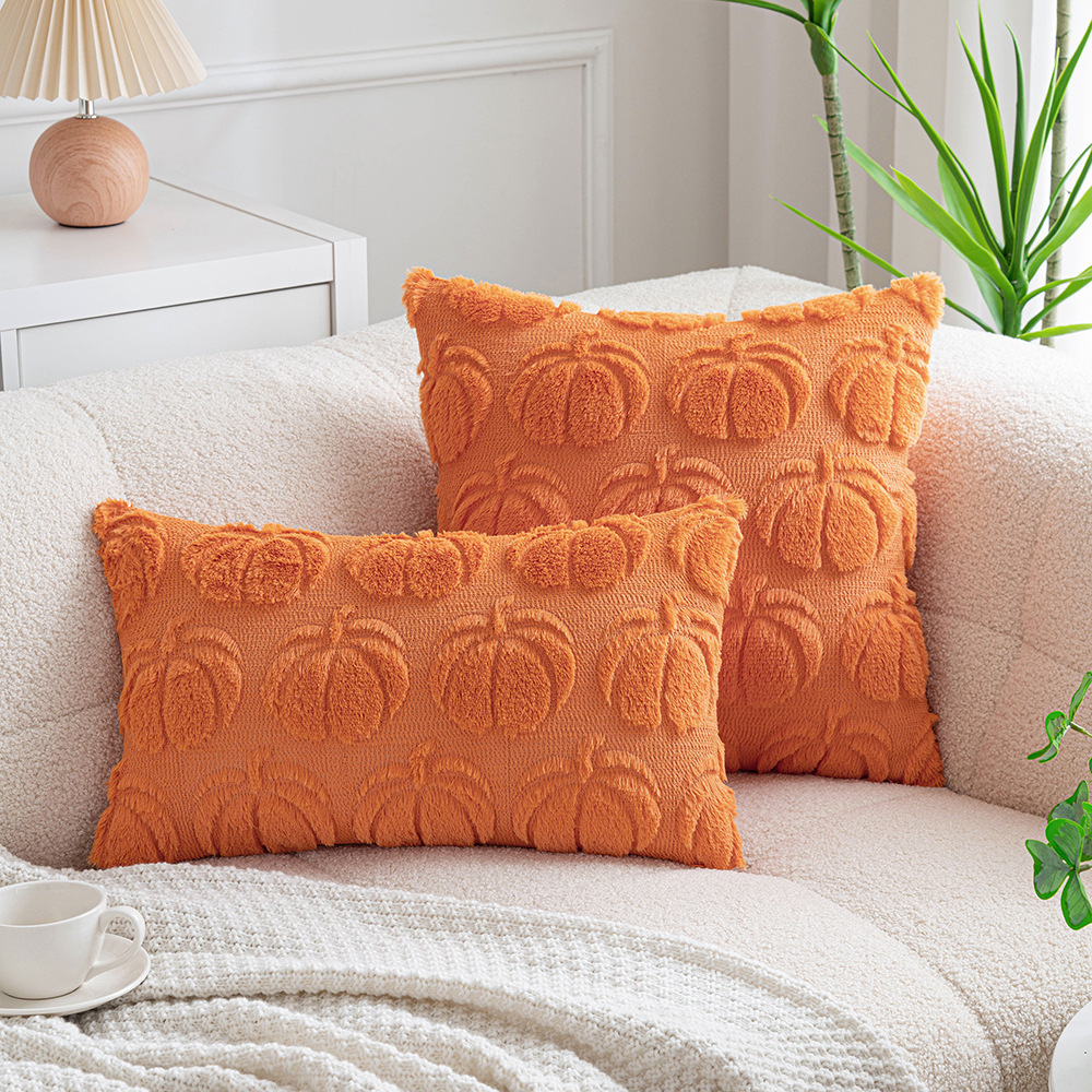 Halloween Pumpkin Embroidered Plush Pillow Case For Sofa Living Room_voghion.com