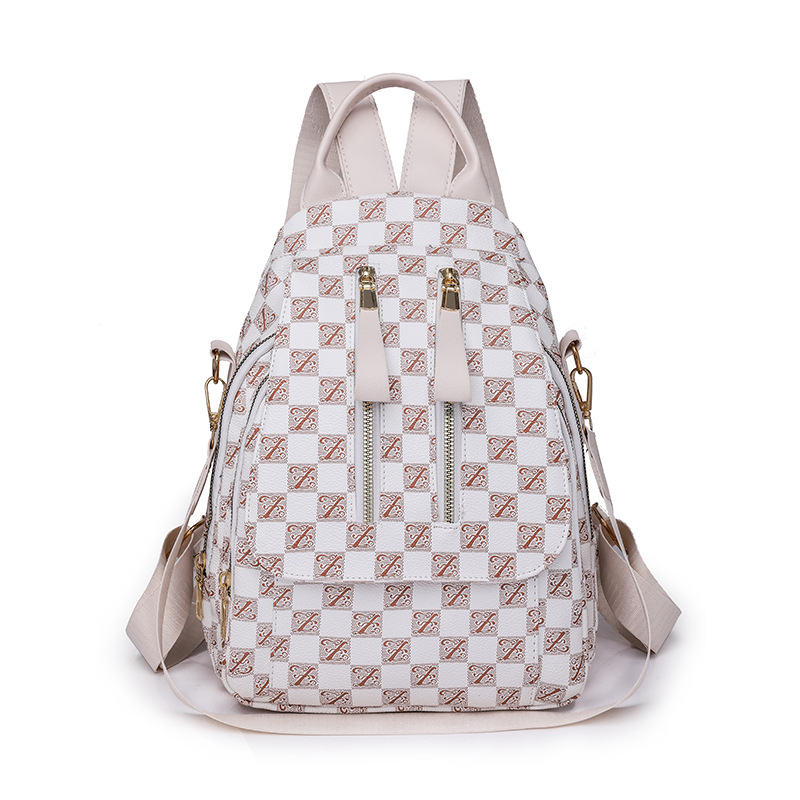 Comercio exterior al por mayor 2023 nueva mochila de cuero suave para mujer a cuadros moda contraste color viajes al aire libre mochila marea