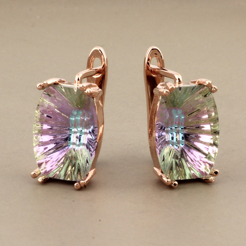 Nueva Venta caliente transfronteriza europea y americana de lujo exquisito cristal brillante color rosa oro oído hebilla pendientes mujer fábrica al por mayor