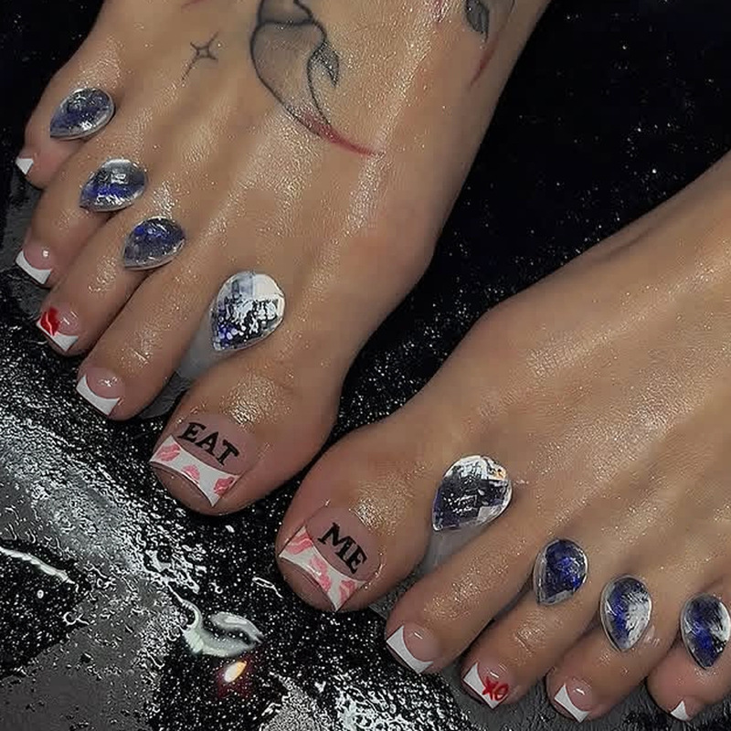 Ins-Style Short Square Toenail Press-On Nails with French White Edge Lettering Nail Stickers 2026 Reusable Ins-Style Short Square Toenail Press-On Nails with French White Edge Lettering Nail Stickers 2026 Reusable