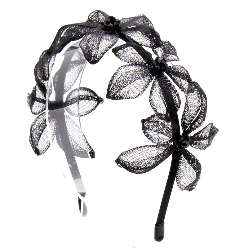 Star Same Style Black Mesh Flower Hair Band 2024 Hot Style Headwear Style Hair Accessories Summer Curly Hair Daily Accessories