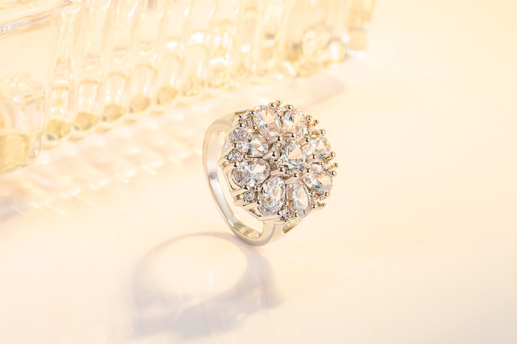 Fashion Flower Copper Rings Plating Zircon Copper Rings