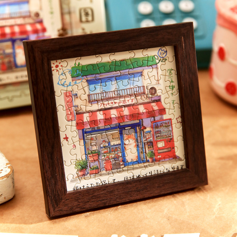 Mr. Paper Square Puzzle Caja de regalo Meow Town Ilustración original Regalo cultural y creativo Puzzle Marco de fotos Adornos