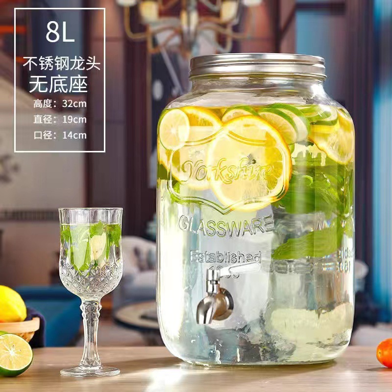 Celebridad de Internet de gran capacidad de vidrio comercial fruta barril de coque Fábrica directa jugo tarro enzima barril bebida barril con grifo