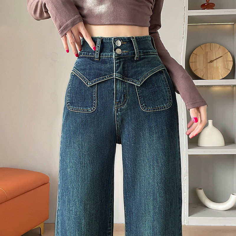 High-waisted straight-leg jeans for women, hip-covering, new autumn 2026 vintage loose-fitting drapey narrow wide-leg pants High-waisted straight-leg jeans for women, hip-covering, new autumn 2026 vintage loose-fitting drapey narrow wide-leg pants