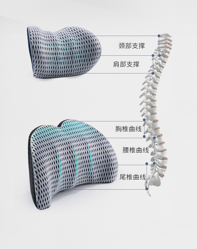 Memory Foam Car Lumbar Support and Headrest Set, Ergonomic Neck and Waist Support, Breathable Car Cushion