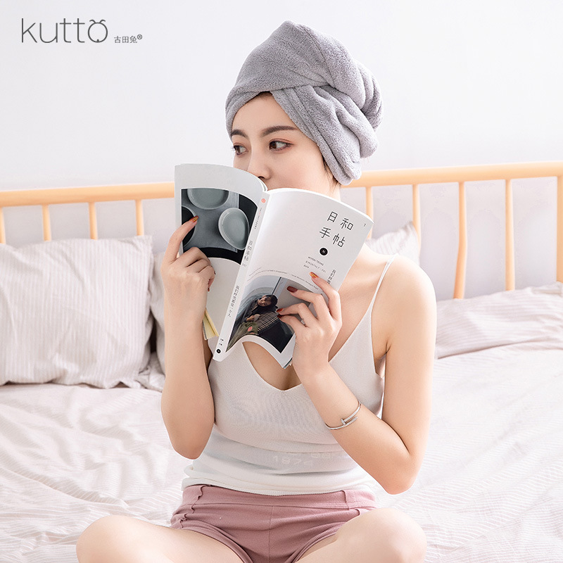 Coral Velvet Bamboo Charcoal Antibacterial Bow Thickeneded Soft Hair Drying Cap Women's Hair Drying Towel Household Baotou Absorbent Shower Cap
