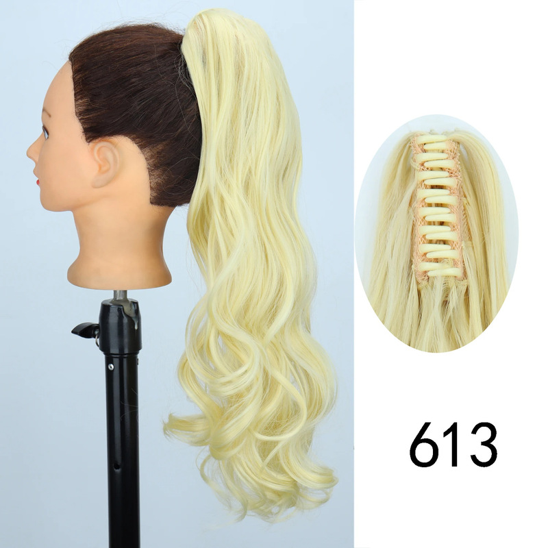 24inch ロングカーリーポニーテール高温繊維女性ビッグウェーブカーリーヘアグリップクリップポニーテールエクステンション|undefined