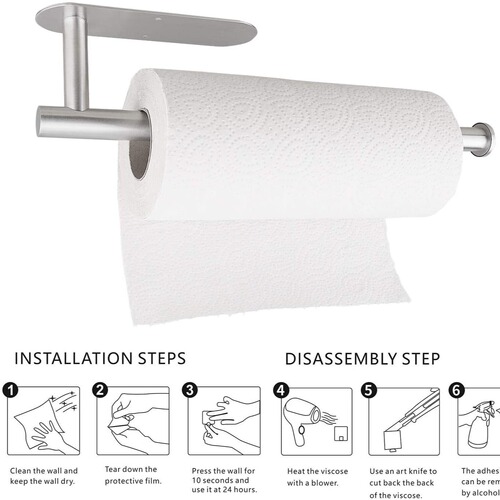Cross-border 304 stainless steel kitchen paper towel holder paper towel holder without drilling roll paper holder bathroom towel rod self-adhesive dual-purpose