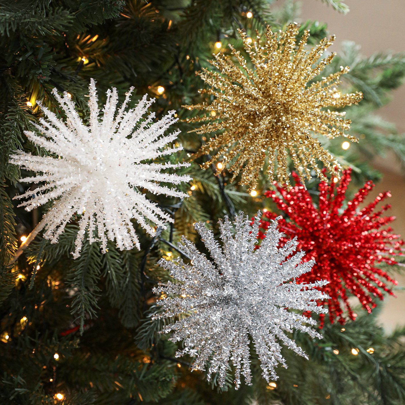 Navidad transfronteriza polvo pegajoso estereoscópico explosivo estrella de color fuegos artificiales polvo flash árbol de Navidad arreglos de flores de vacaciones