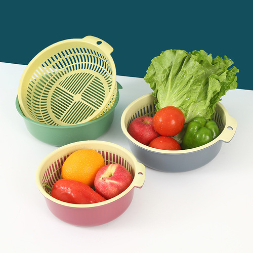 Kitchen double-layer drain basket household vegetable washing basket multi-functional thickened plastic drain basin fruit drain basket filter basket