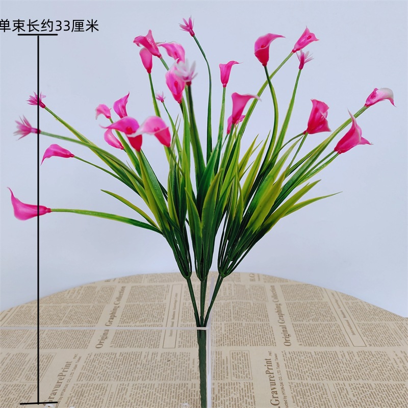 Flores de plástico falsas de una sola flor yucari hierba de agua decoración cercas de flores llenas de estrellas pequeñas flores de flores de simulación de flores verdes rosas