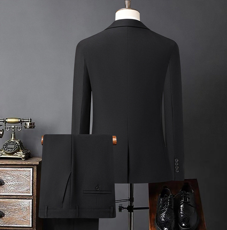 Bộ vest nam ba món vải co giãn bốn chiều, ve áo rộng, dáng ôm, phong cách công sở — Màu xanh tím than, màu xám, màu đen chi tiết 14
