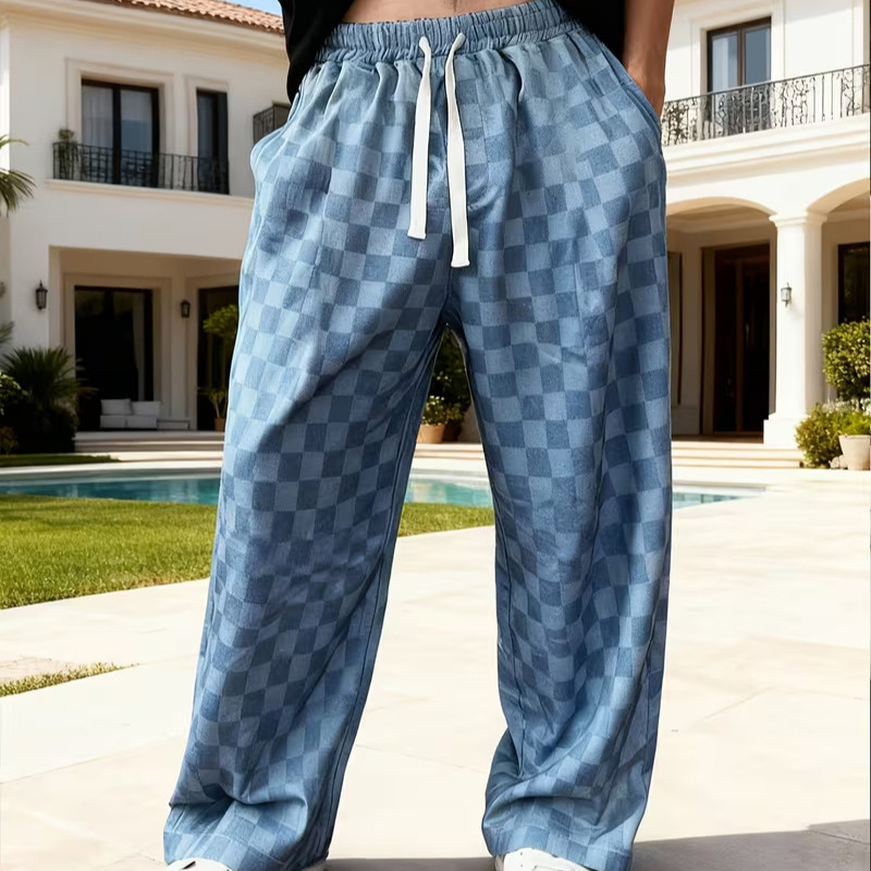 2026 Cross-Border Foreign Trade Hot-Selling Men's Drawstring Mid-Waist Plaid 3D Digital Print Straight-Leg Casual Beach Pants 2026 Cross-Border Foreign Trade Hot-Selling Men's Drawstring Mid-Waist Plaid 3D Digital Print Straight-Leg Casual Beach Pants