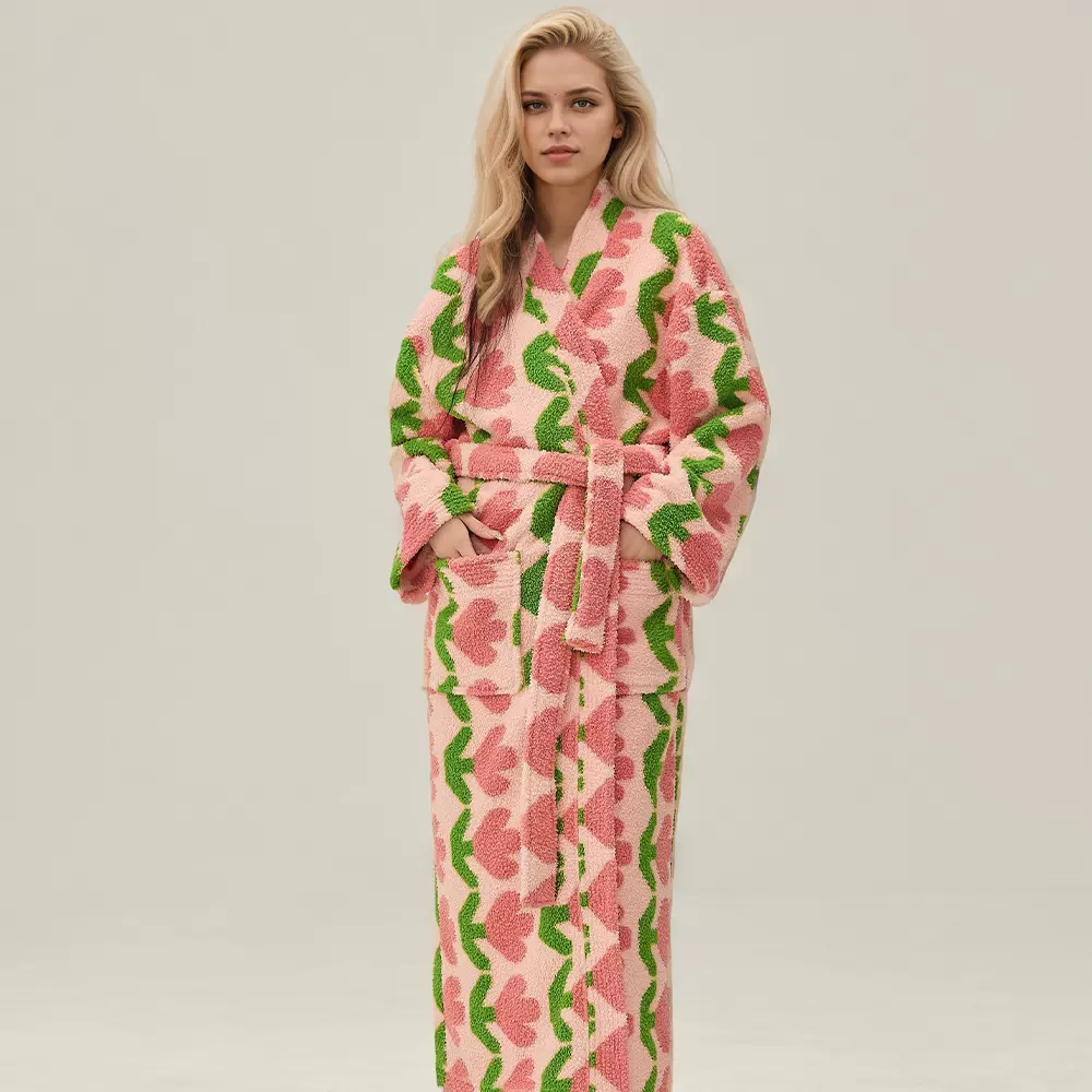 定制秋冬新款印花舒棉绒居家保暖睡袍长袖保暖舒适家居服可外穿