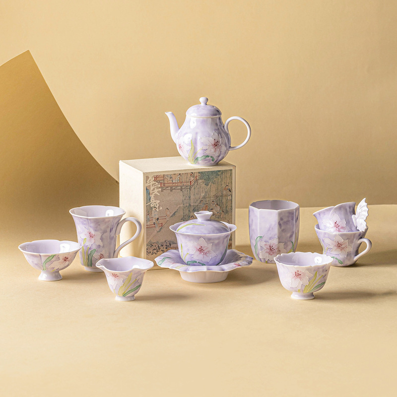 手绘堆雕紫百合小茶杯套装陶瓷盖碗品茗杯主人杯单杯高档功夫茶具|undefined
