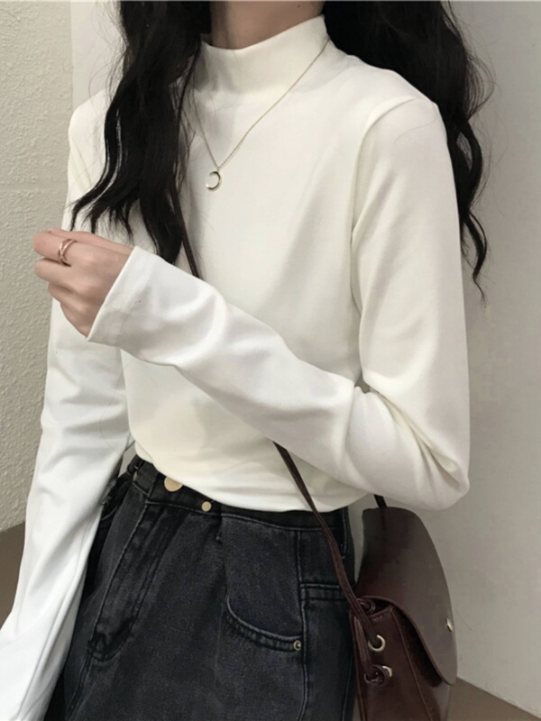 Thermal Long Sleeve T-Shirt for Girls, Spring and Autumn, Thickened Base Layer with Half Turtleneck for Middle and High School Students