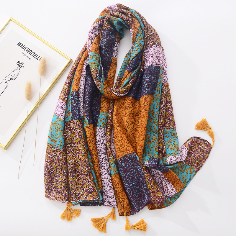 Comercio exterior europeo y americano transfronterizo Venta caliente bufanda de seda delgada primavera y verano aire acondicionado protector solar chal clásico patrón algodón y lino sensación bufanda