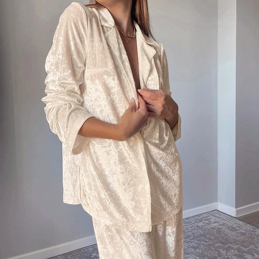 Summer velvet pajama set, long-sleeve, increased thickness, 95% polyester