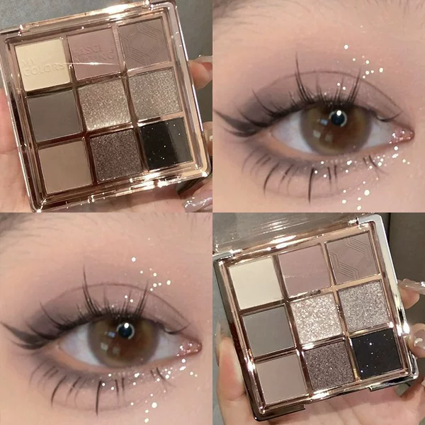 2023 nine-color glass eyeshadow plate low saturation highlight repair Integrated Plate matte earth color smoky eye makeup