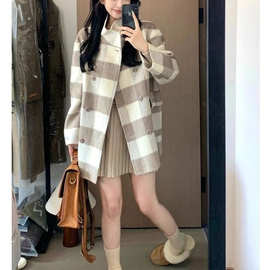 格子呢子大衣女秋冬季2023年新款爆款毛呢外套高级感小个子中长款