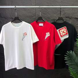 时尚欧货Ca圆领短袖T恤 斜倚柱印花图案男女同款 现货跨境棉欧美