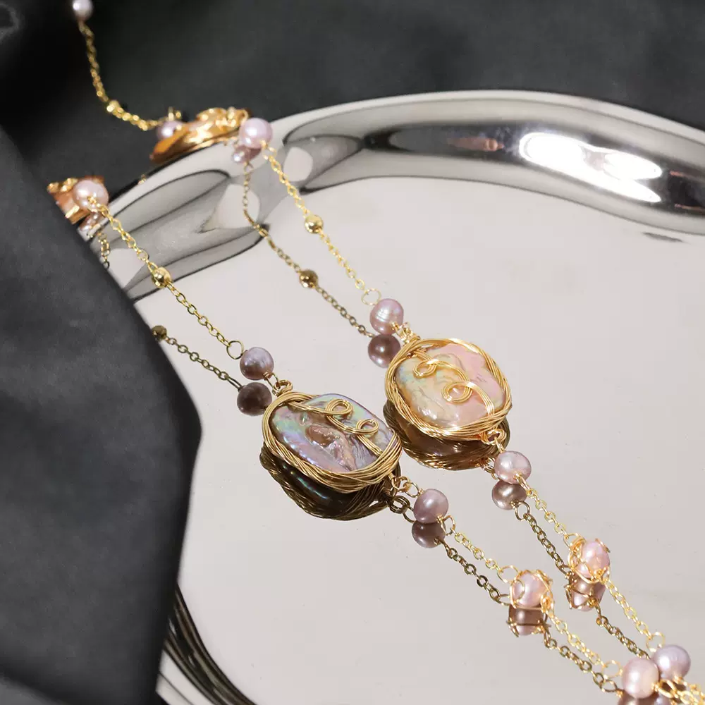 天然异形巴洛克锁骨链冬季高级感小众轻奢复古淡水珍珠项链女百搭