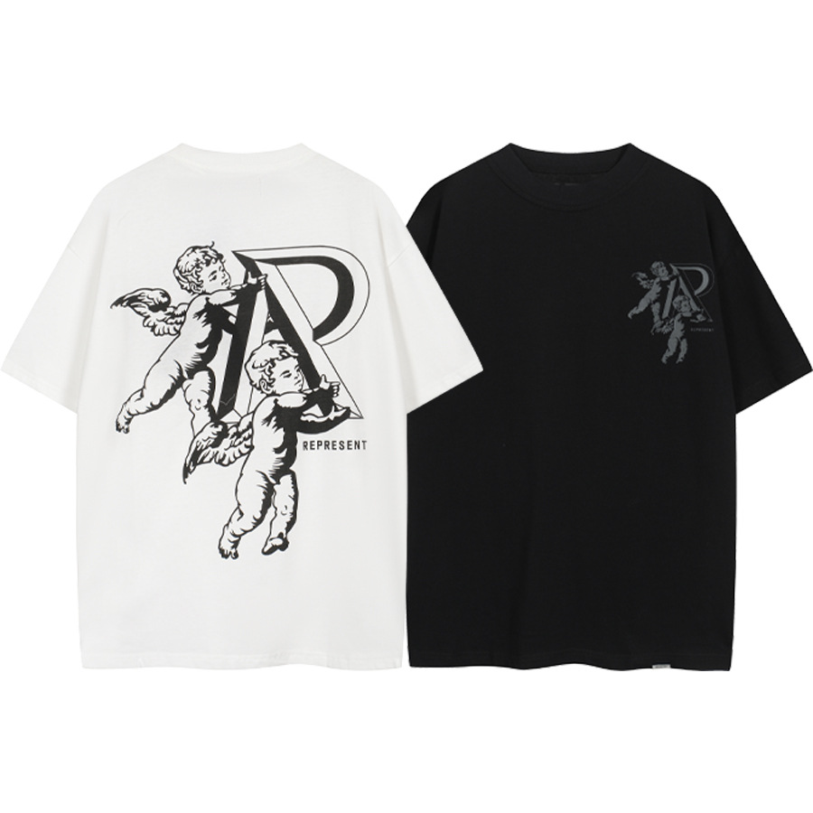 Cross-Border marca de moda REPRESEN Cupido logo impreso hombres y mujeres sueltos casual jersey de manga corta Camiseta