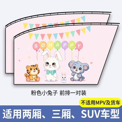 Window Slide Rail Curtain – Car curtains - pink-bunny-1-pair-in-the-front-row-embedded-slide-type-thickening