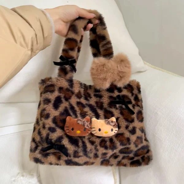 Homemade New Maillard Plush Leopard Print Handbag, Cute Commuter Bag, Niche Vintage Style Handbag Gift