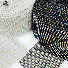 多排线钻网5mm18排黑底白钻 玻璃水钻塑料托网钻 欧美潮款衣服钻