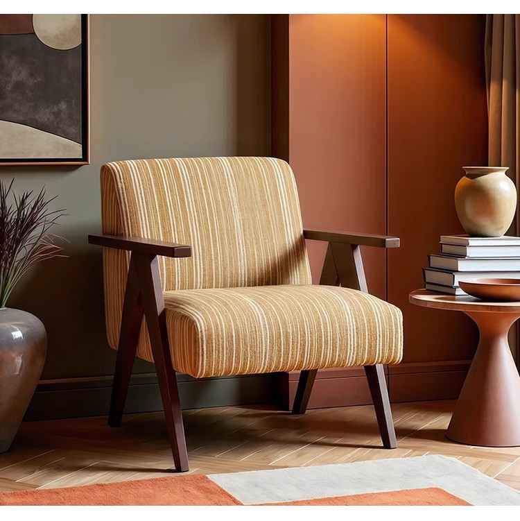 French Retro Style Striped Single Sofa Chair American Style Medieval Living Room Home Leisure Chandigarh Armchair