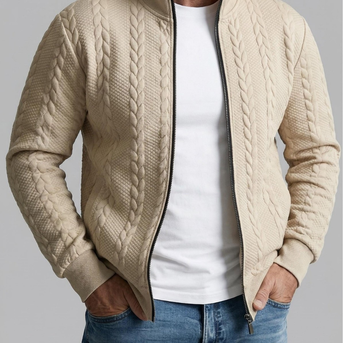 European Size Cross-Border Men's Casual Zipper Jacquard Jacket, Fashionable Stand-Up Collar Coat, Suitable for Spring, Summer, and Autumn