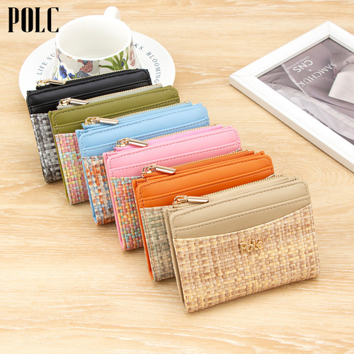 New cross-border best-selling women's wallet short-length colorful woven pattern multi-card slot card holder two-fold wallet basic wallet