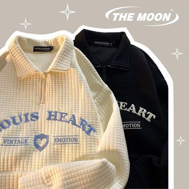 Early Autumn Women's Polo Collar Loose New Embroidered Waffle Zipper Ins Sweatshirt Couple Bf Casual Outerwear Early Autumn Women's Polo Collar Loose New Embroidered Waffle Zipper Ins Sweatshirt Couple Bf Casual Outerwear