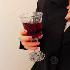 小眾ins法式浮雕刻花高腳杯香檳杯高顏值女紅酒杯復古歐式玻璃杯